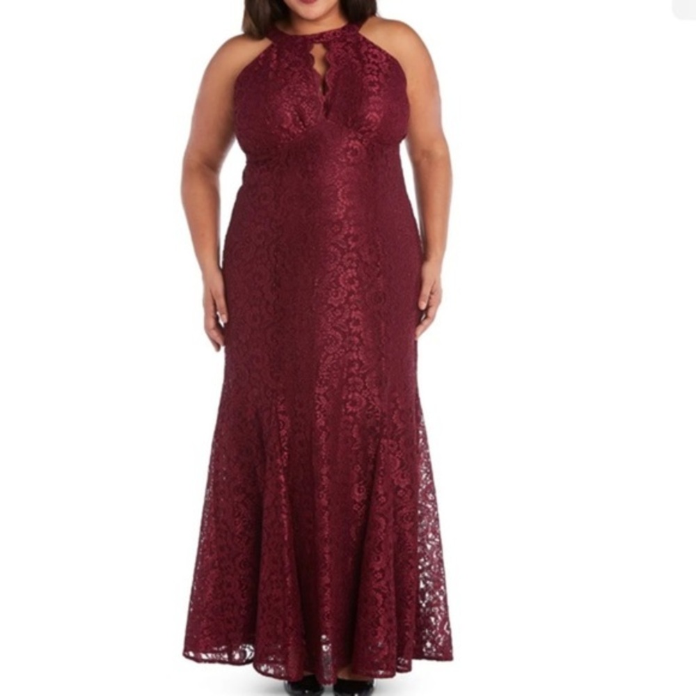 Women’s Formal Dress Plus Sizes 14W 16W 22W NIGHTWAY Maroon Halter Full-Length